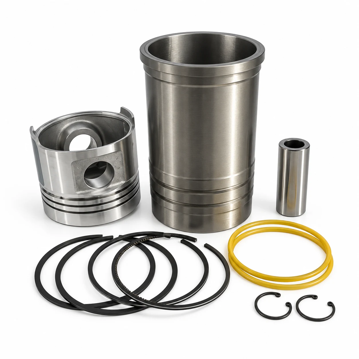 Cylinder liner & piston repair kits. Illustrative rendering; specifications require confirmation.