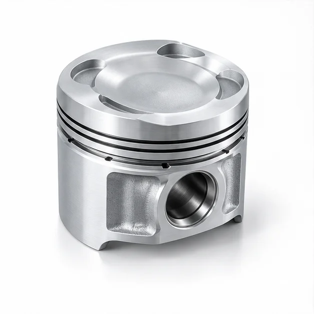 Aluminum engine pistons. Illustrative rendering; specifications require confirmation.
